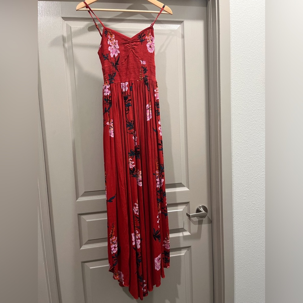 Free People Red and Pink Floral Maxi Dress